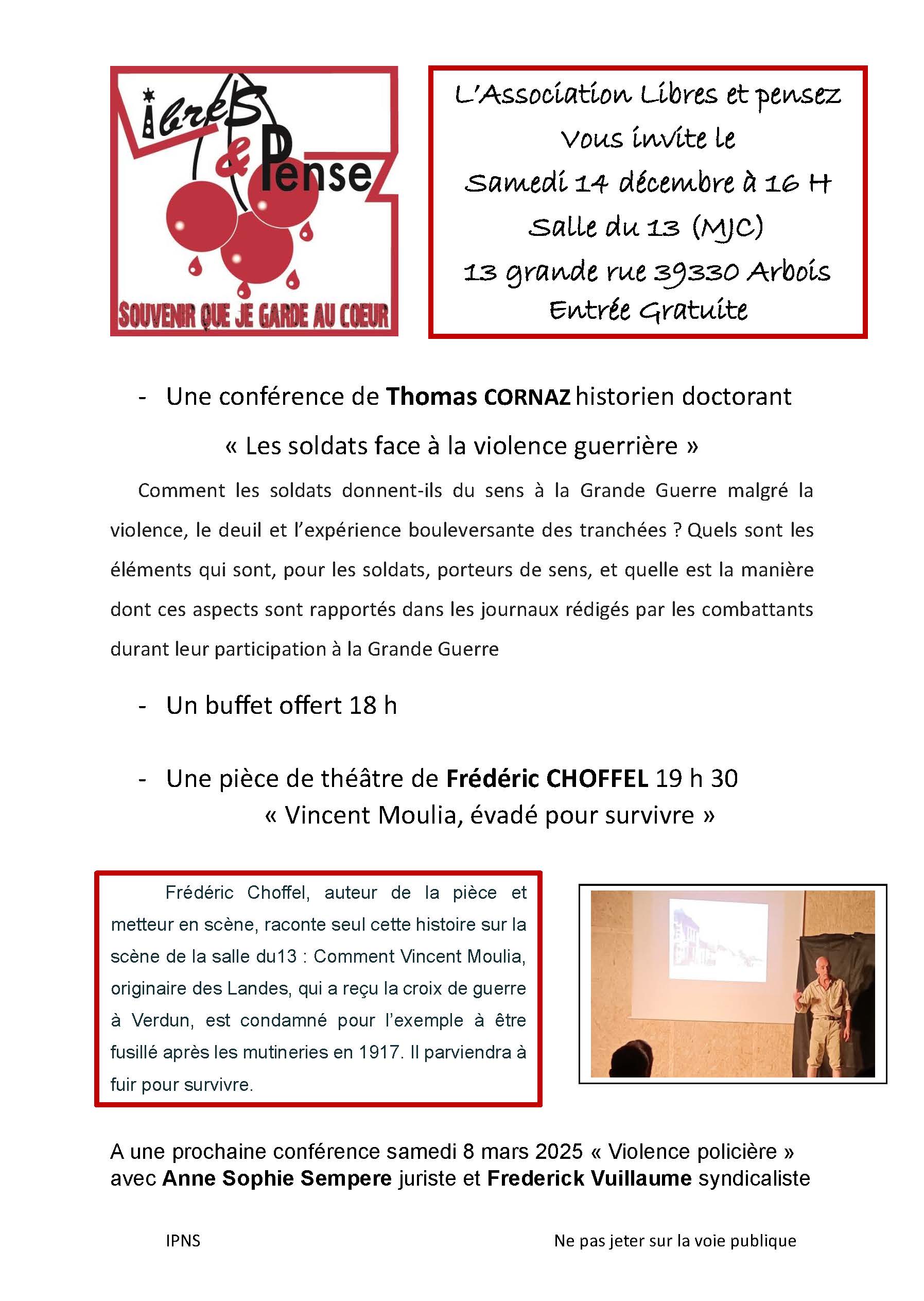 2024.12.14 Flyer Conference Arbois Les Soldats face a la Violence